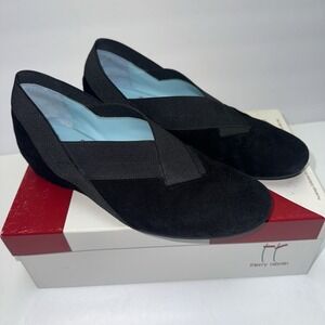 Thierry Rabotin black suede slip-on wedge shoes with an elastic band 36.5 US 6